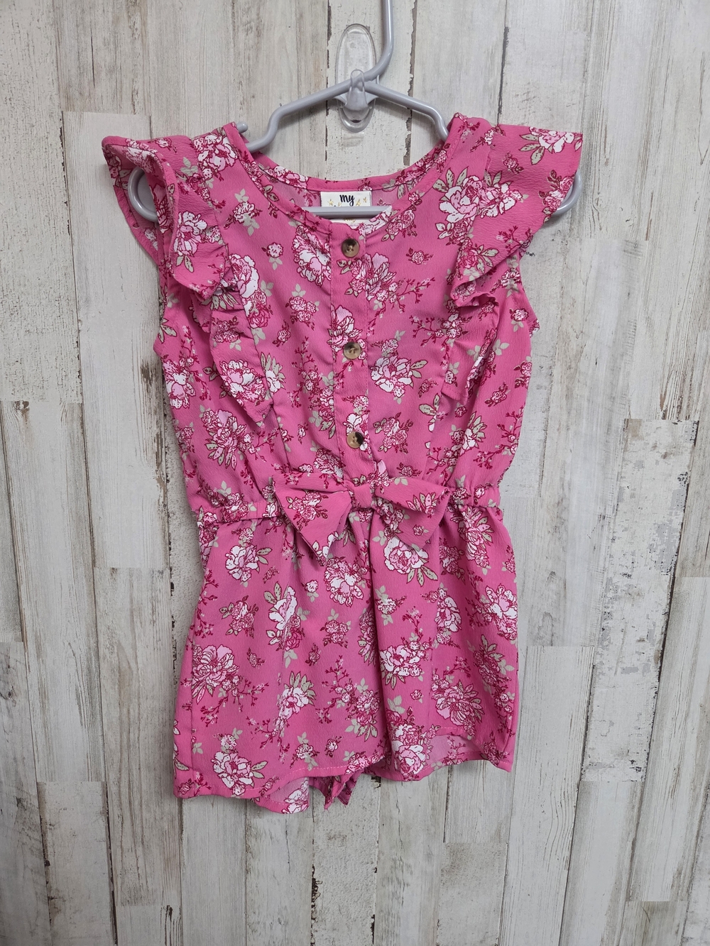 💝 Pink Floral Ruffle Romper with Bow Waist 24M